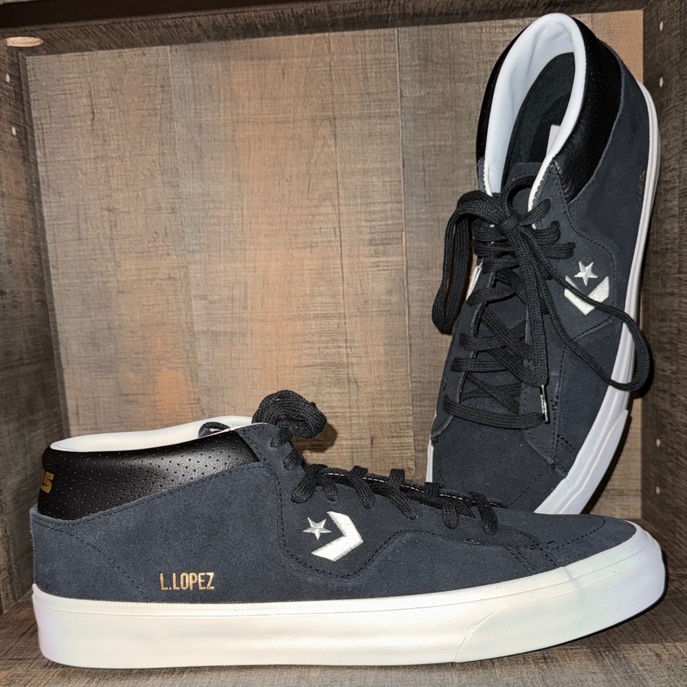 Converse L.LOPEZ CONS Black and White Mid-Top Sneakers SIZE 12 NIB